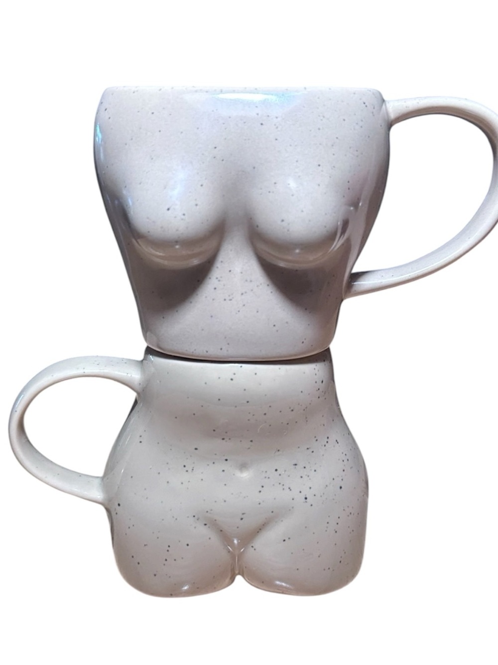 Ceramic Torso Sculptural Mug Set in Speckled Cream